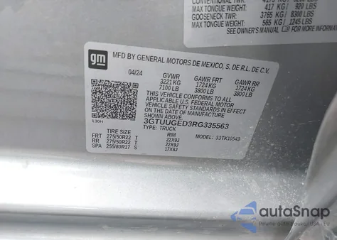 2024 GMC Sierra 1500 4Wd Short Box Denali from USA, damaged, VIN 3GTUUGED3RG335563